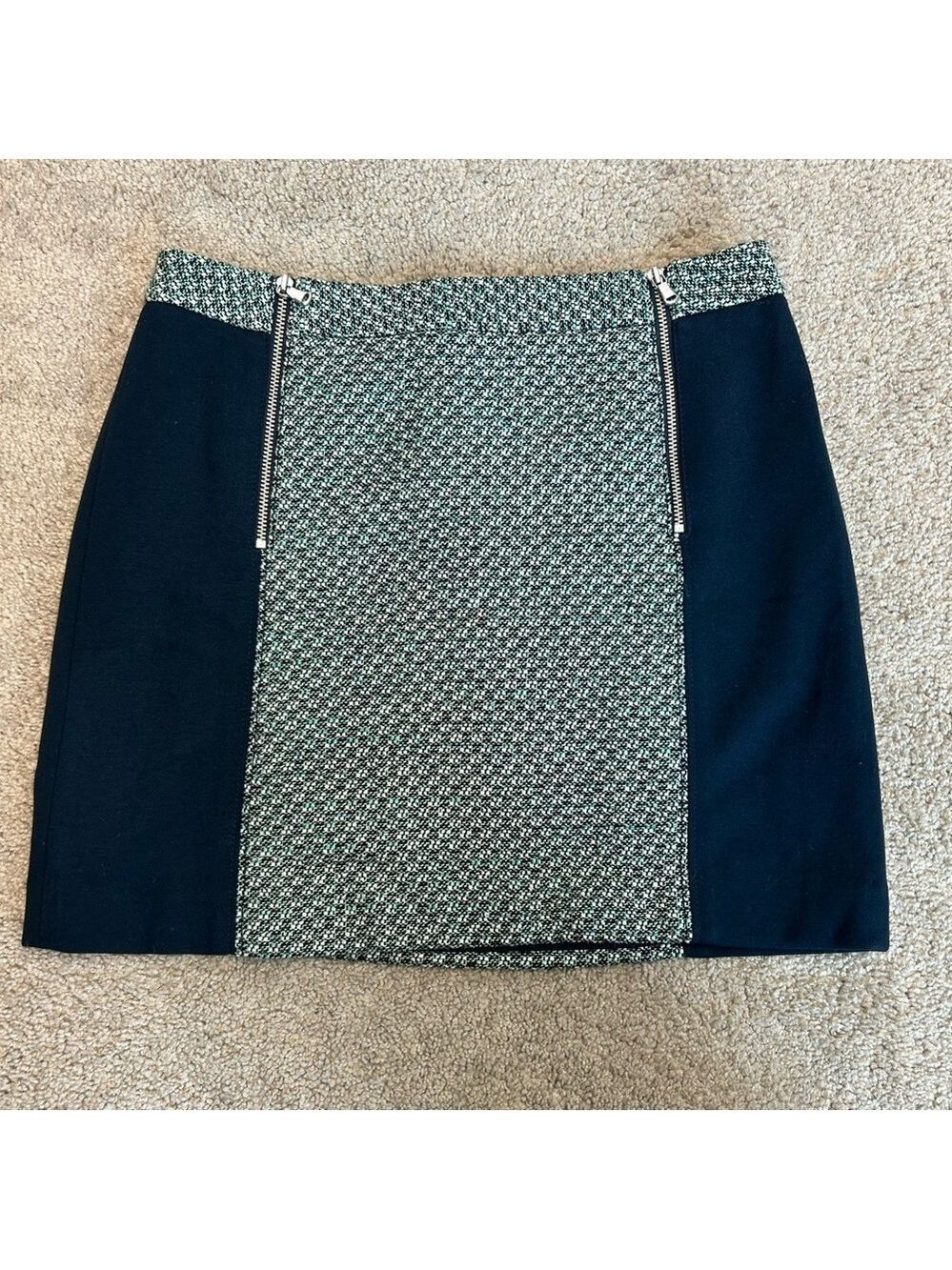 Club Monaco black green tweed colour block panel miniskirt Sz 0